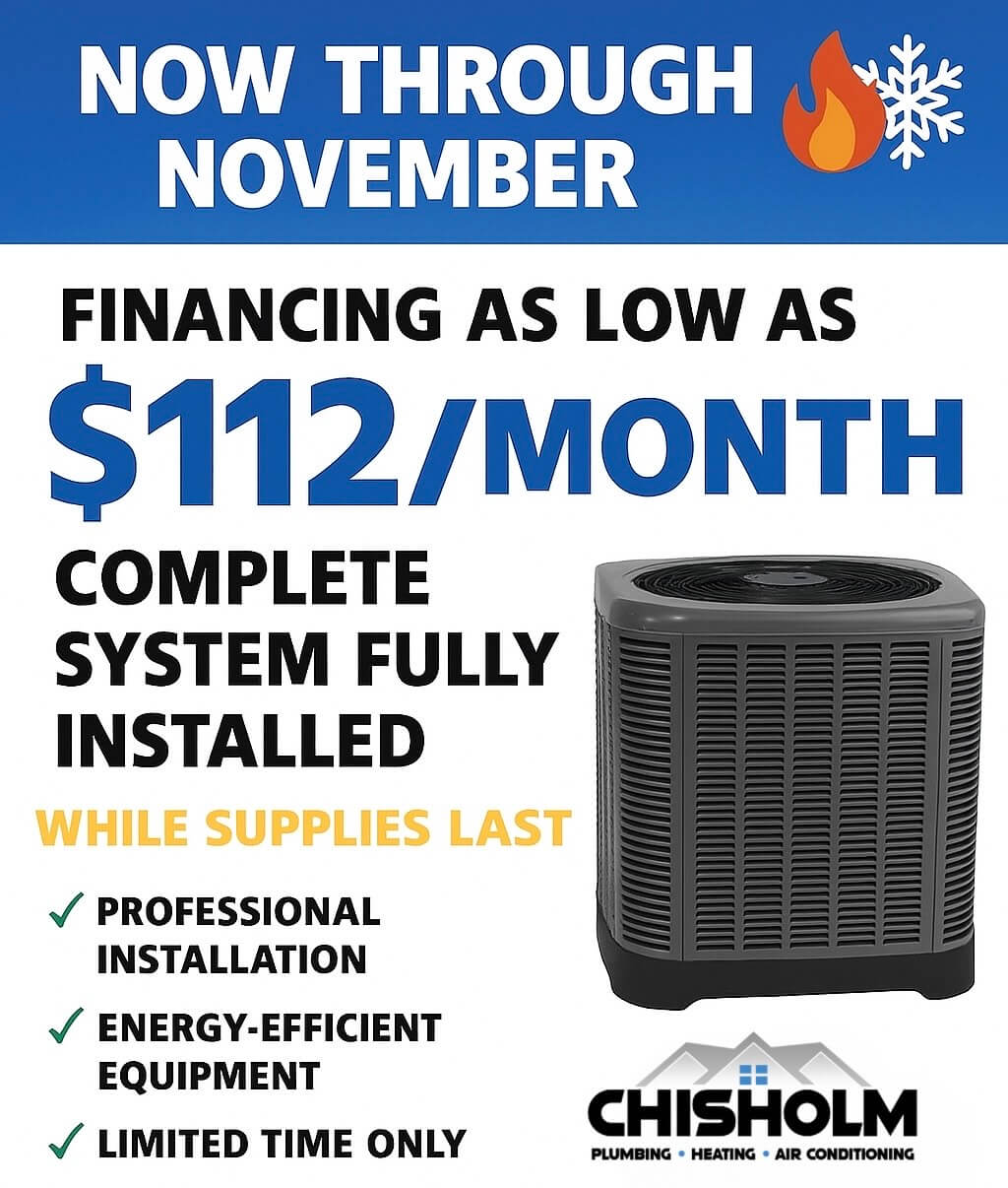 November heating system maintenance special from Chisholm - Greenville's trusted HVAC provider.